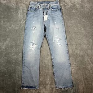 Levis 501 Jeans Womens 27 x 30 Distressed Raw Hem Light Wash NWT‎